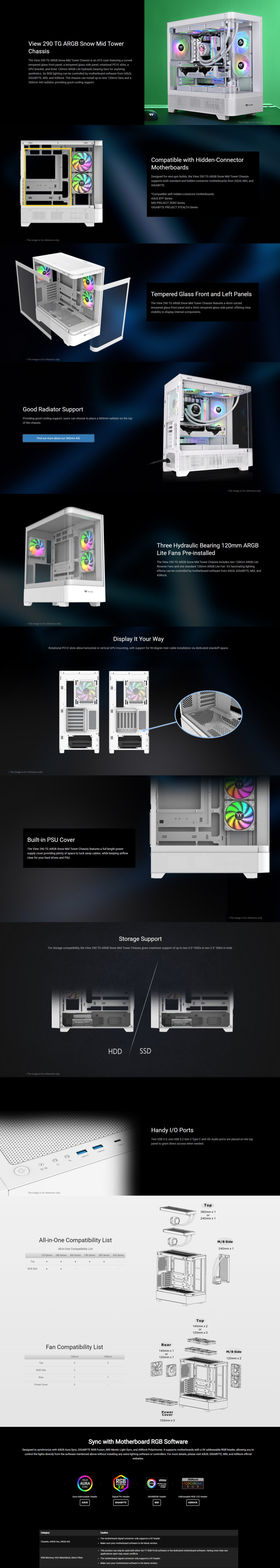 thermaltake view 290 tg argb mid tower case white