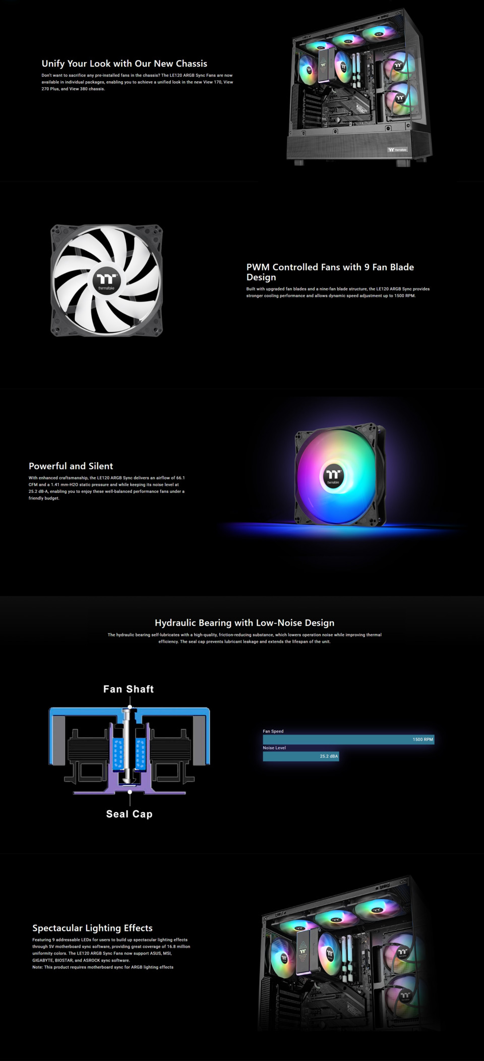 3x120mm thermaltake le120 argb sync case fan 3 pack black