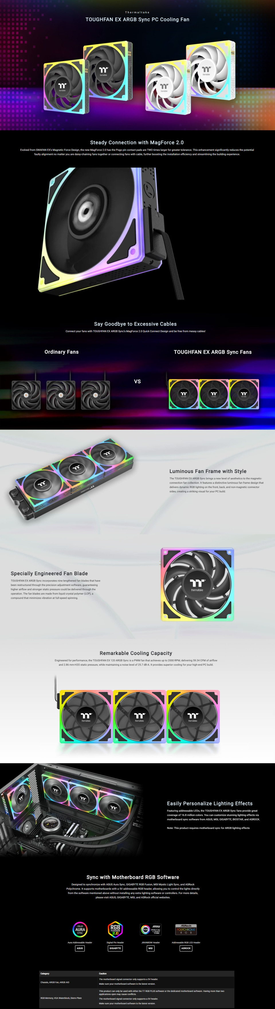 3x120mm thermaltake toughfan ex 120 argb pwm radiator fan 3 pack black