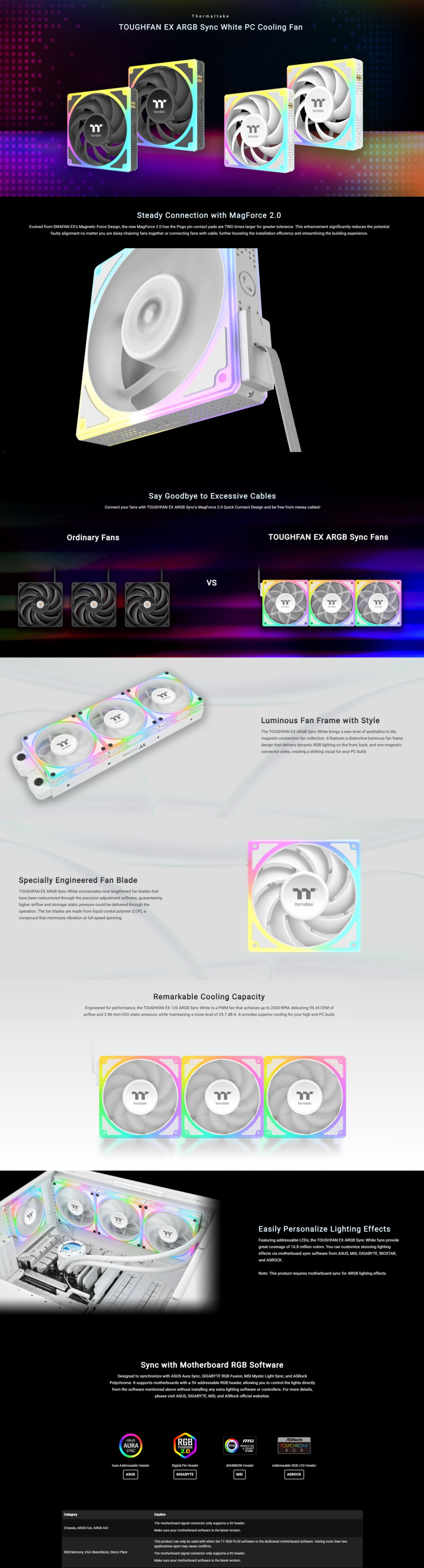 3x120mm thermaltake toughfan ex 120 argb pwm radiator fan 3 pack white