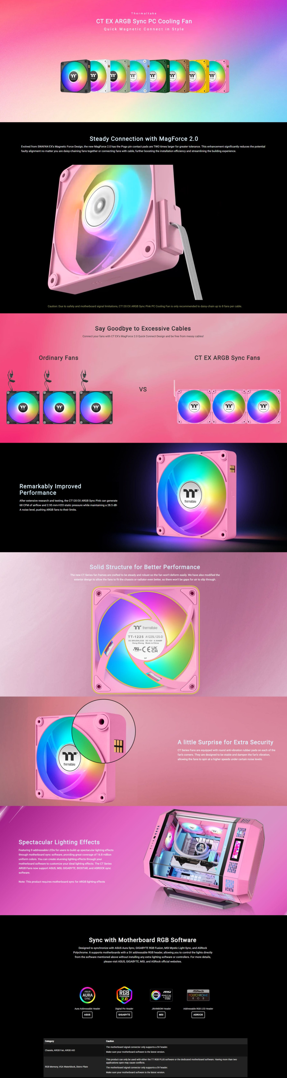 3x120mm thermaltake ct120 ex argb magnetic connect case fan pink 3 pack