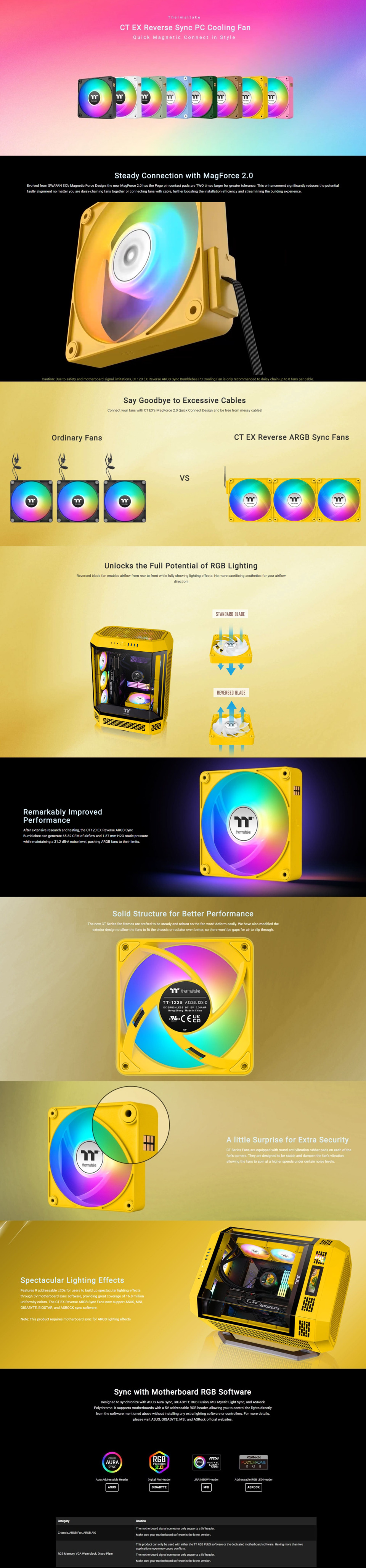 3x120mm thermaltake ct120 ex argb reverse magnetic connect case fan bumblebee 3 pack