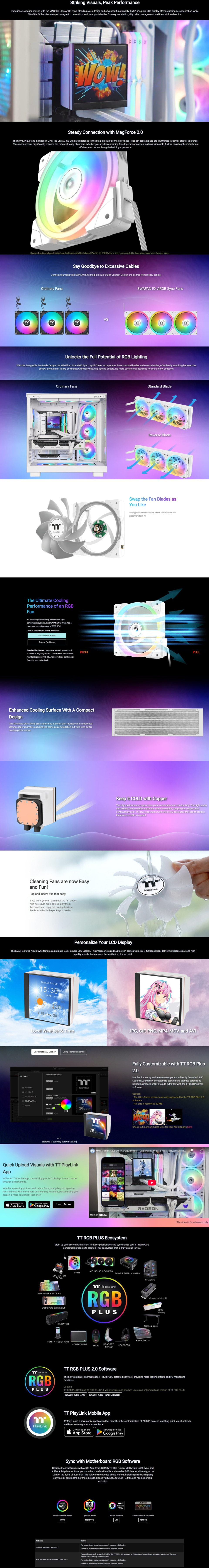 thermaltake magfloe 360 ultra argb sync aio liquid cooler with lcd white