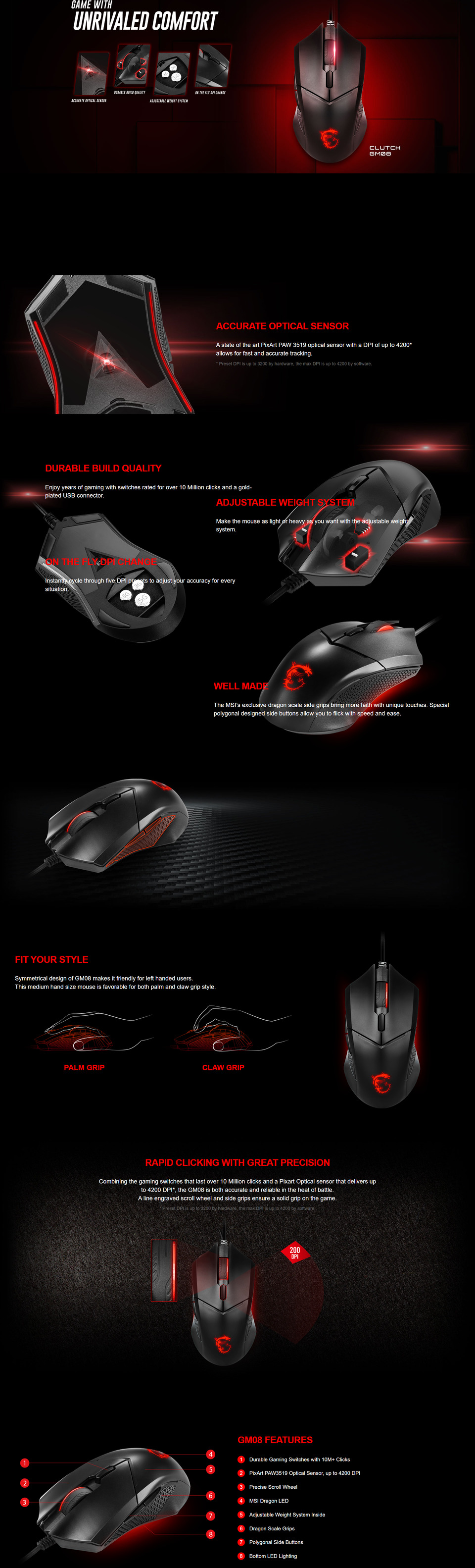 msi clutch gm08 gaming mouse
