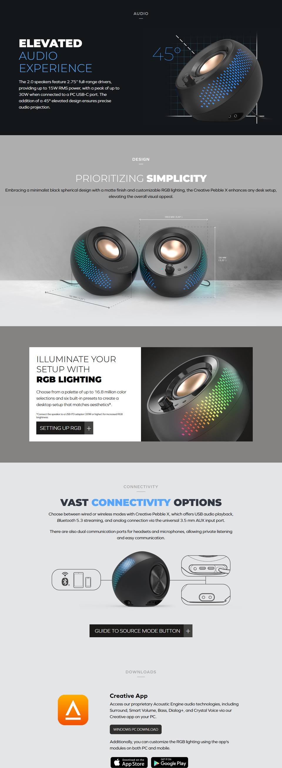 creative pebble x usb-c speakers with rgb lighting