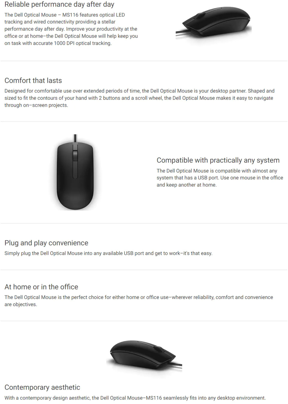 dell ms116 wired usb optical mouse black - 570-aasj