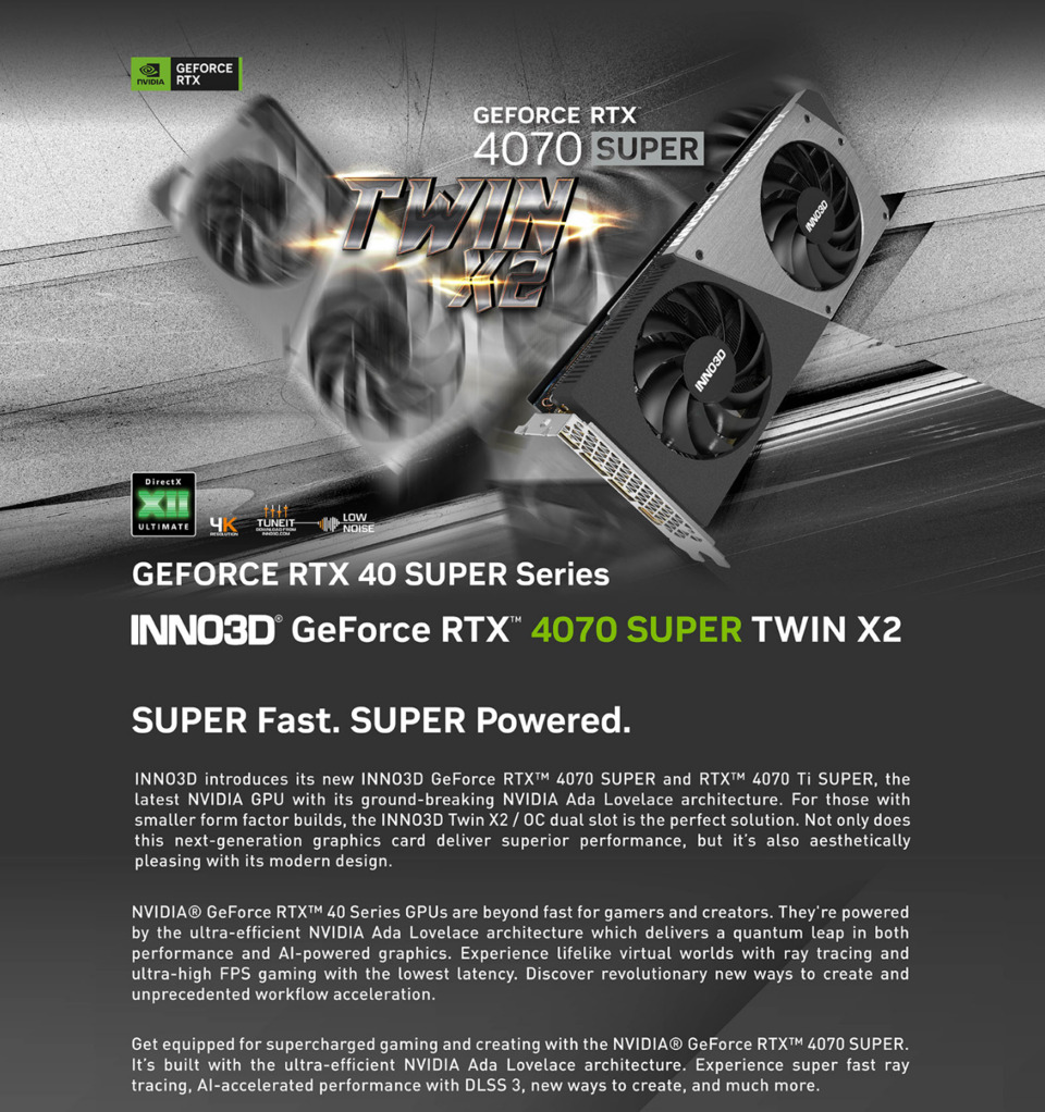 inno3d rtx 4070 super 12gb twin x2 graphics card