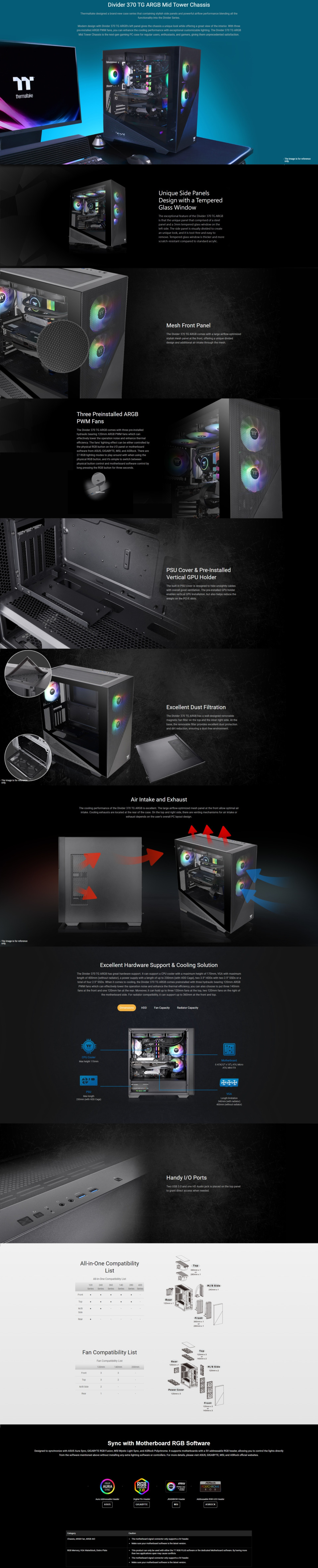 thermaltake atx divider 370 tg argb case black ca-1s4-00m1wn-00