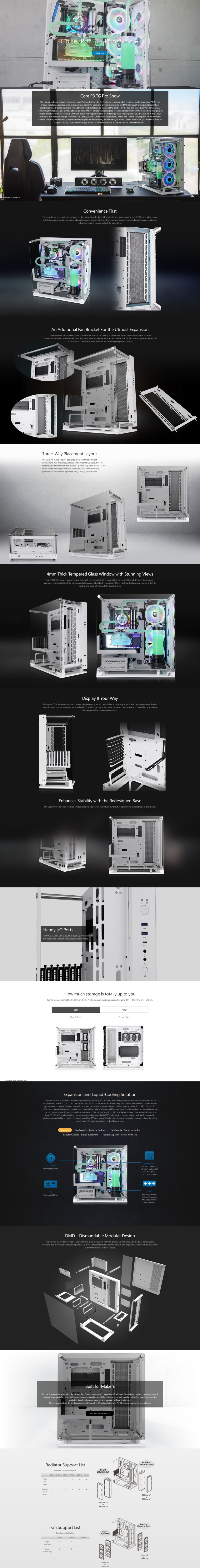 thermaltake e-atx core p3 pro tempered glass mid case ca-1g4-00m1wn-09 - white