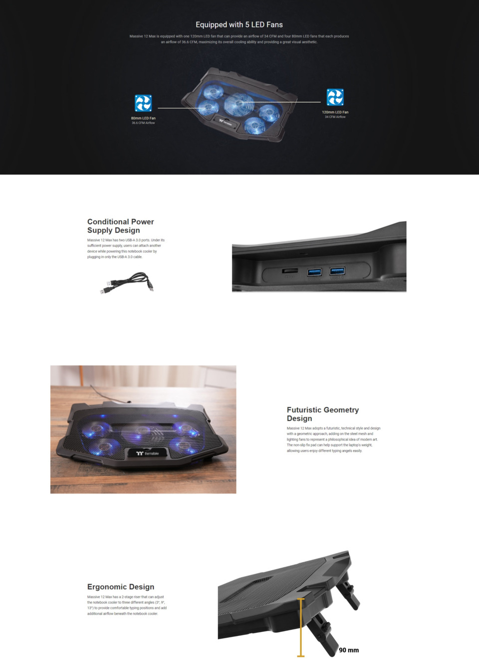 thermaltake massive 12 max laptop cooler cl-n018-pl12bu-a