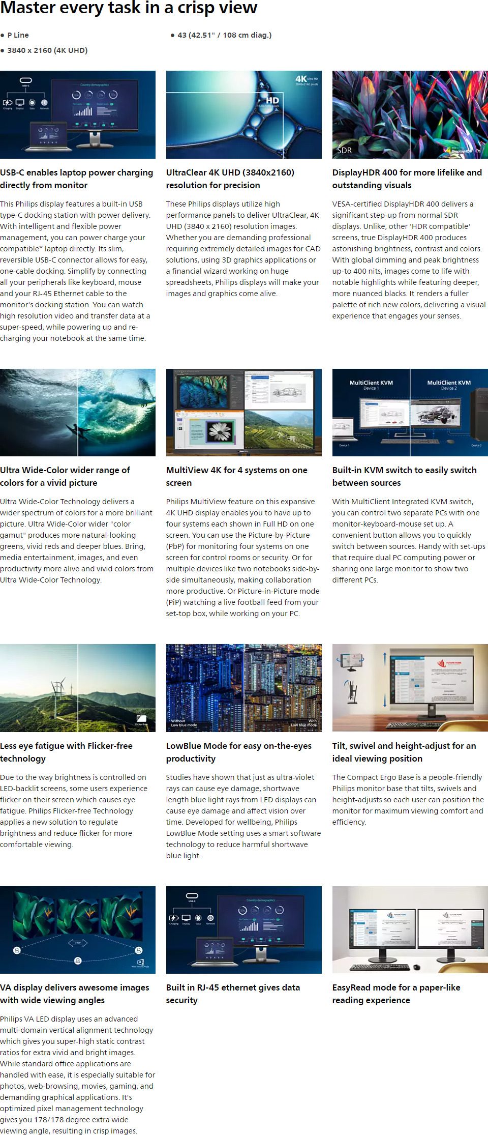 43 philips 439p1 uhd ips usb-c monitor
