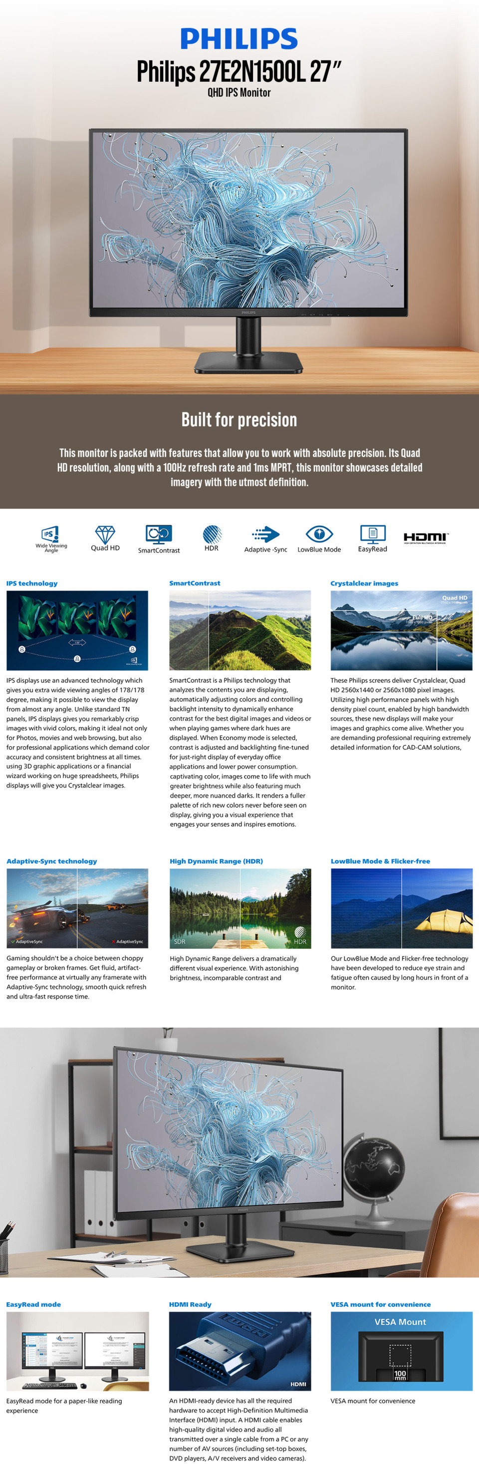 27 philips 27e2n1500l qhd ips monitor