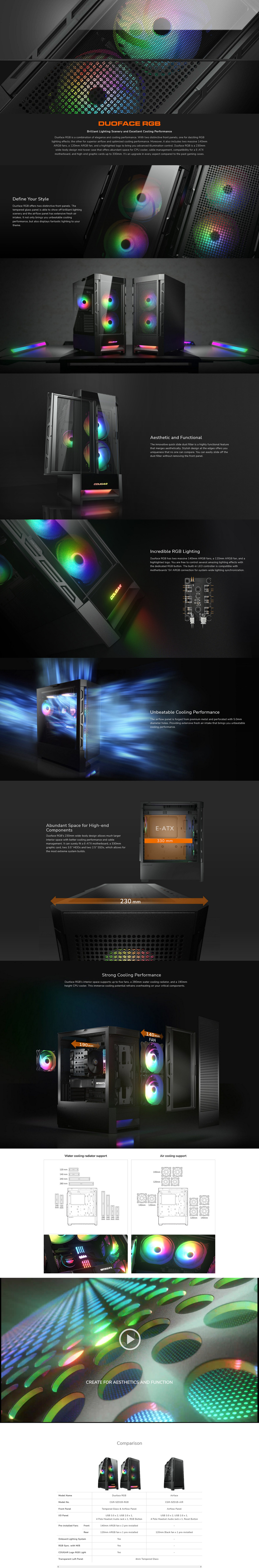 cougar atx duoface rgb tempered glass case black cgr-5zd1b-rgb