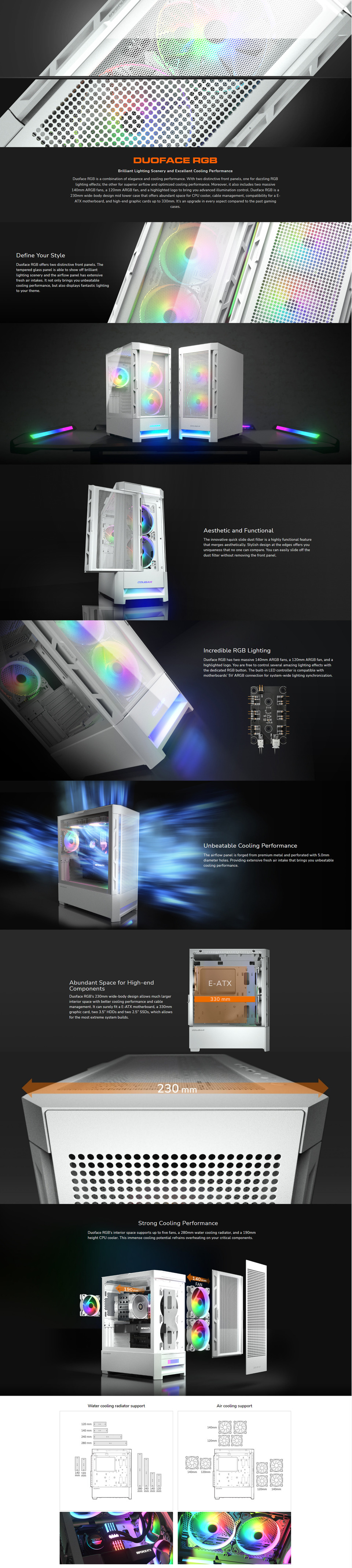 cougar atx duoface rgb tempered glass case white cgr-5zd1w-rgb