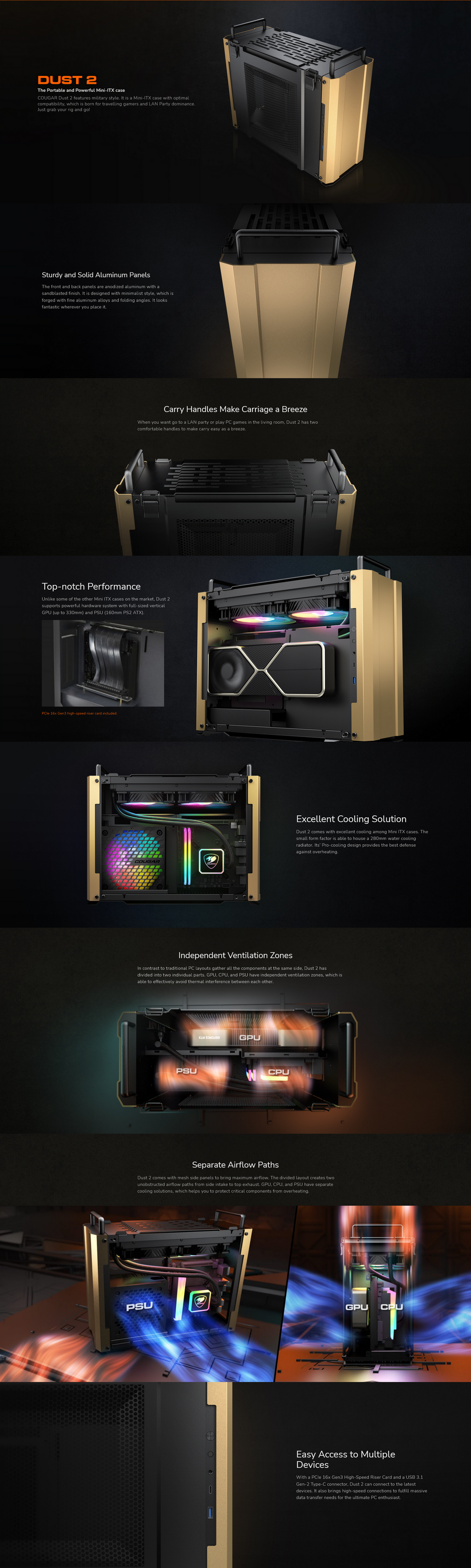 cougar dust 2 mini-itx military style case desert sand