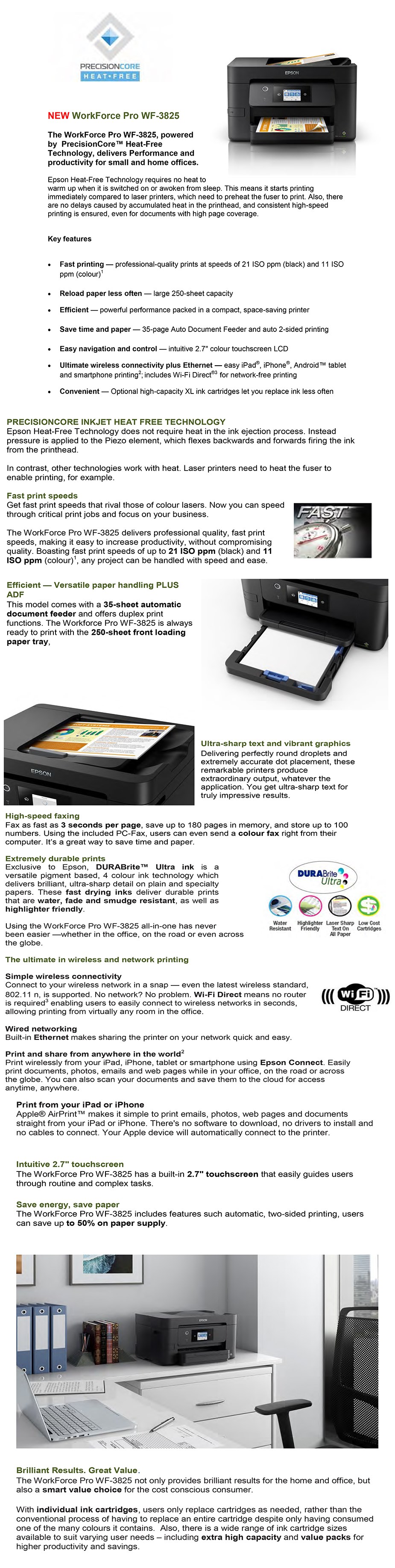 Epson WorkForce Pro WF-3825 A4 Wireless Colour Multifunction Inkjet Printer - Overview 1