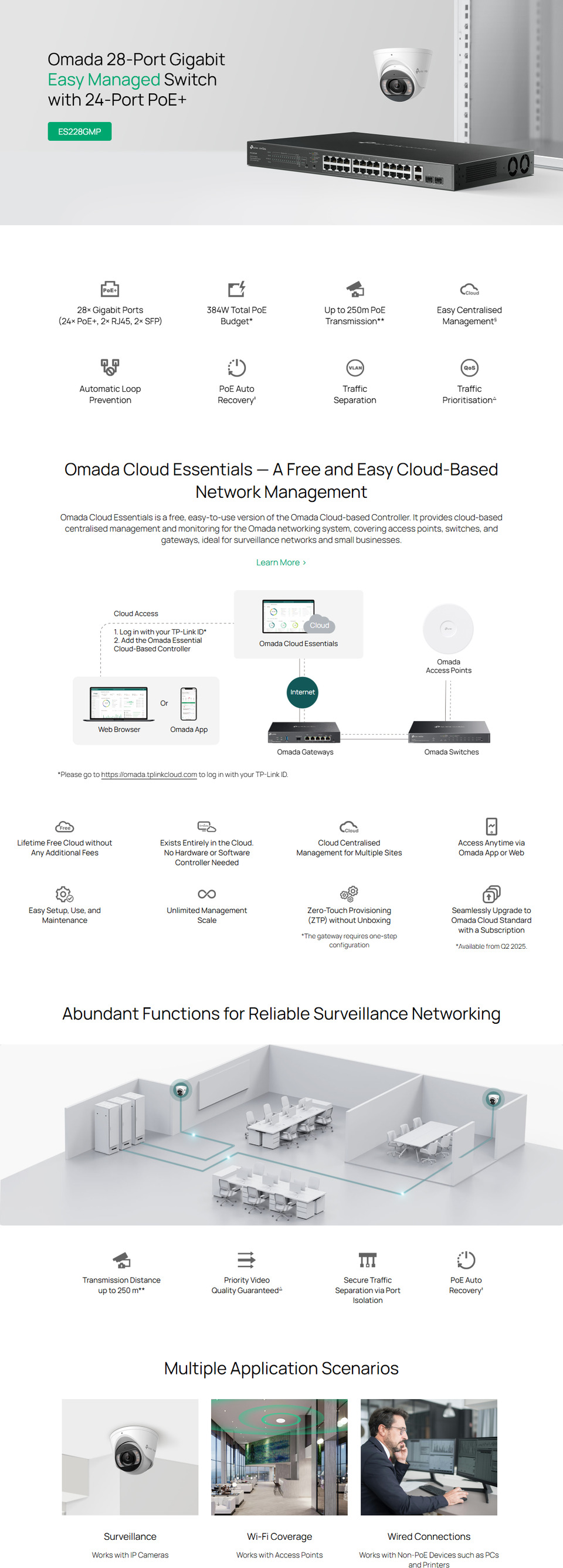 28 port tp-link omada es228gmp gigabit managed switch with 24-port poe