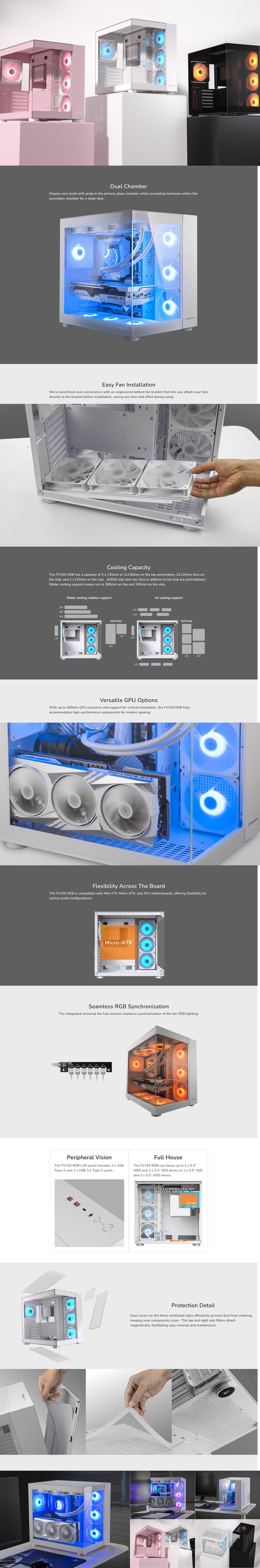 cougar fv150 rgb pink dual chamber tg gaming case