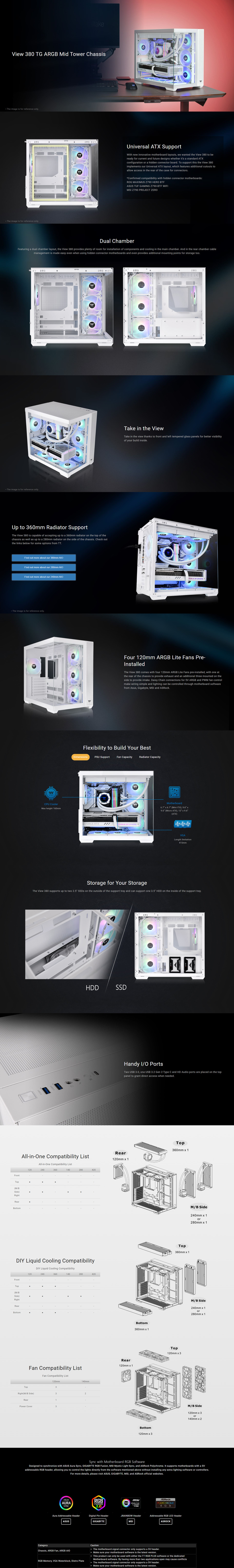 thermaltake mid tower view 380 tg snow case ca-1z2-00m6wn-00