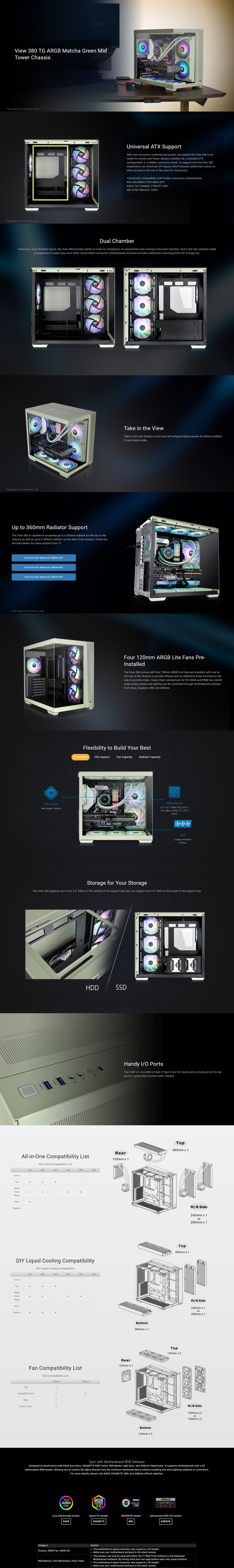 thermaltake mid tower view 380 tg matcha green case ca-1z2-00mewn-00