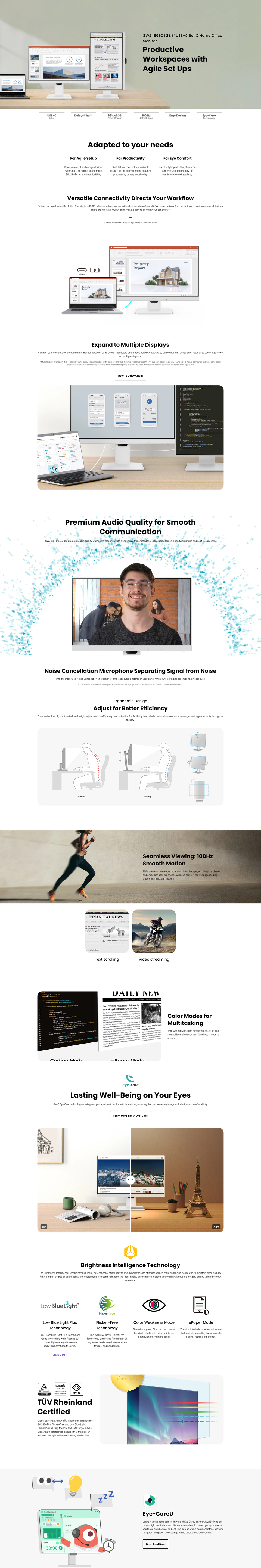 238 benq gw2486tc fhd usb-c docking monitor with mic and speakers