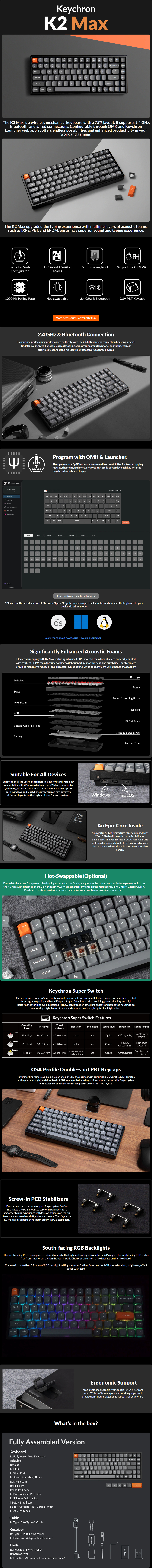 keychron k2 max qmk wireless linear-red mechanical keyboard