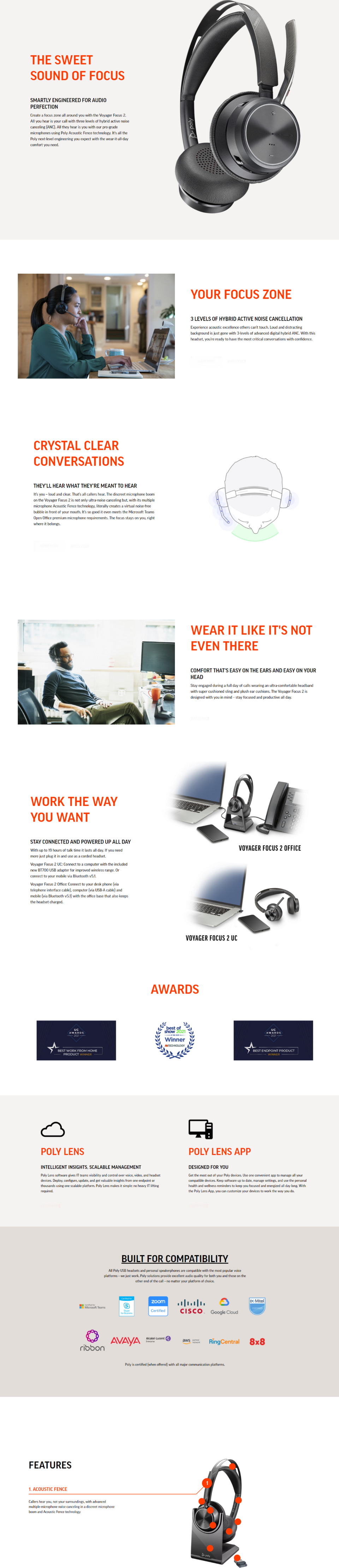 Poly Voyager Focus 2 UC Stereo Bluetooth Headset USBA with Stand CA
