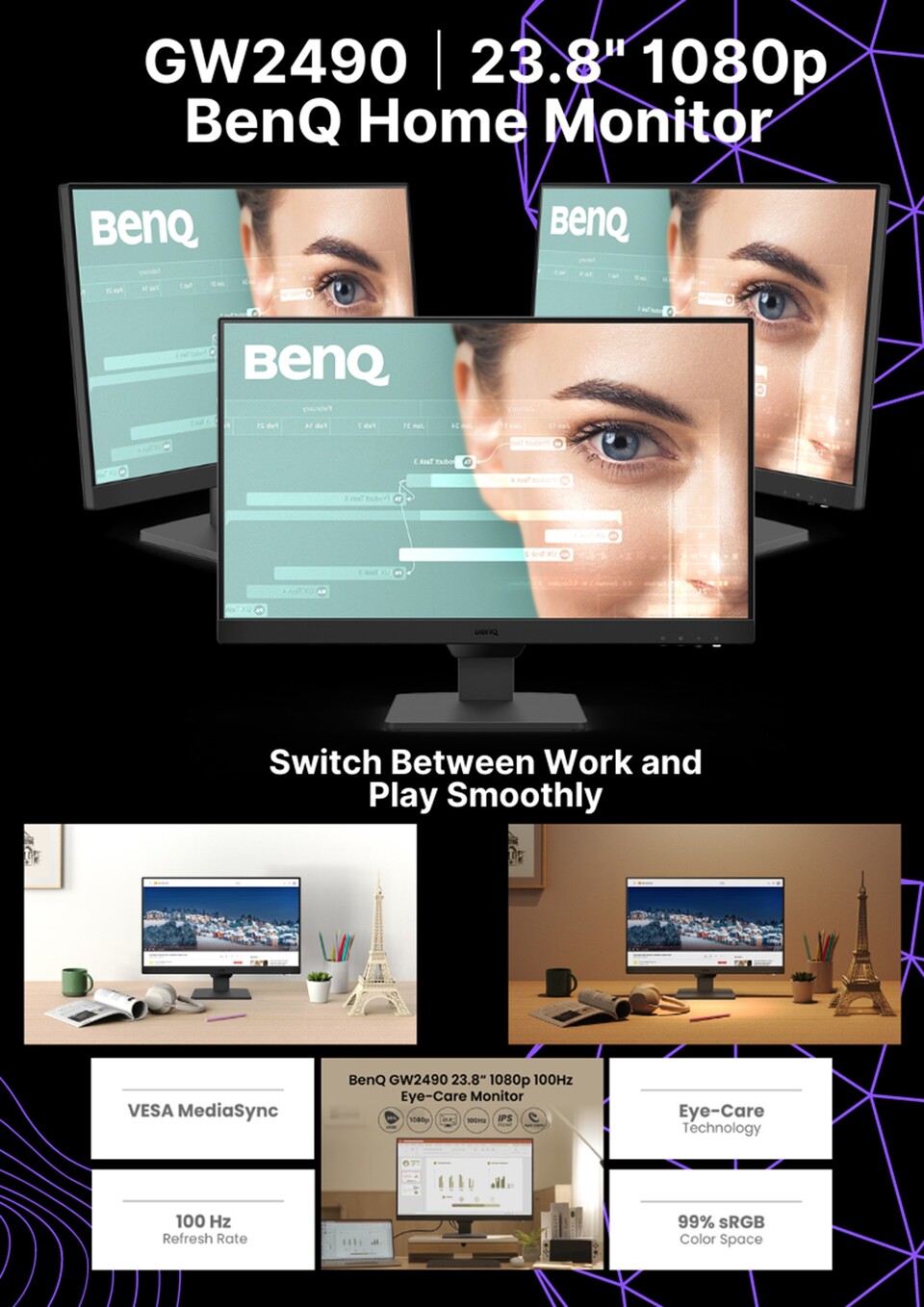 24 benq gw2490 ips fhd monitor with eye care