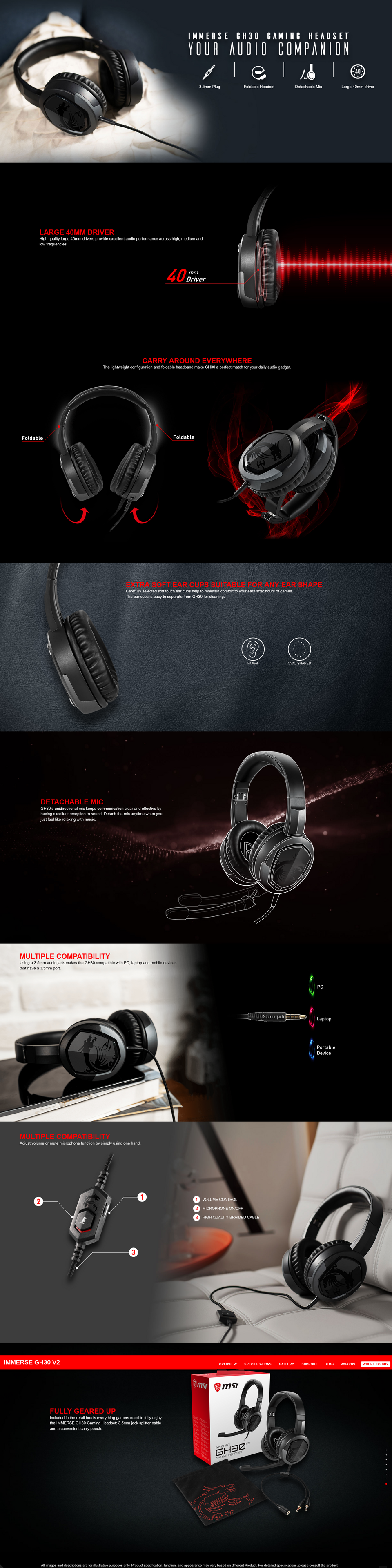 msi immerse gh30 v2 wired 35mm gaming headset