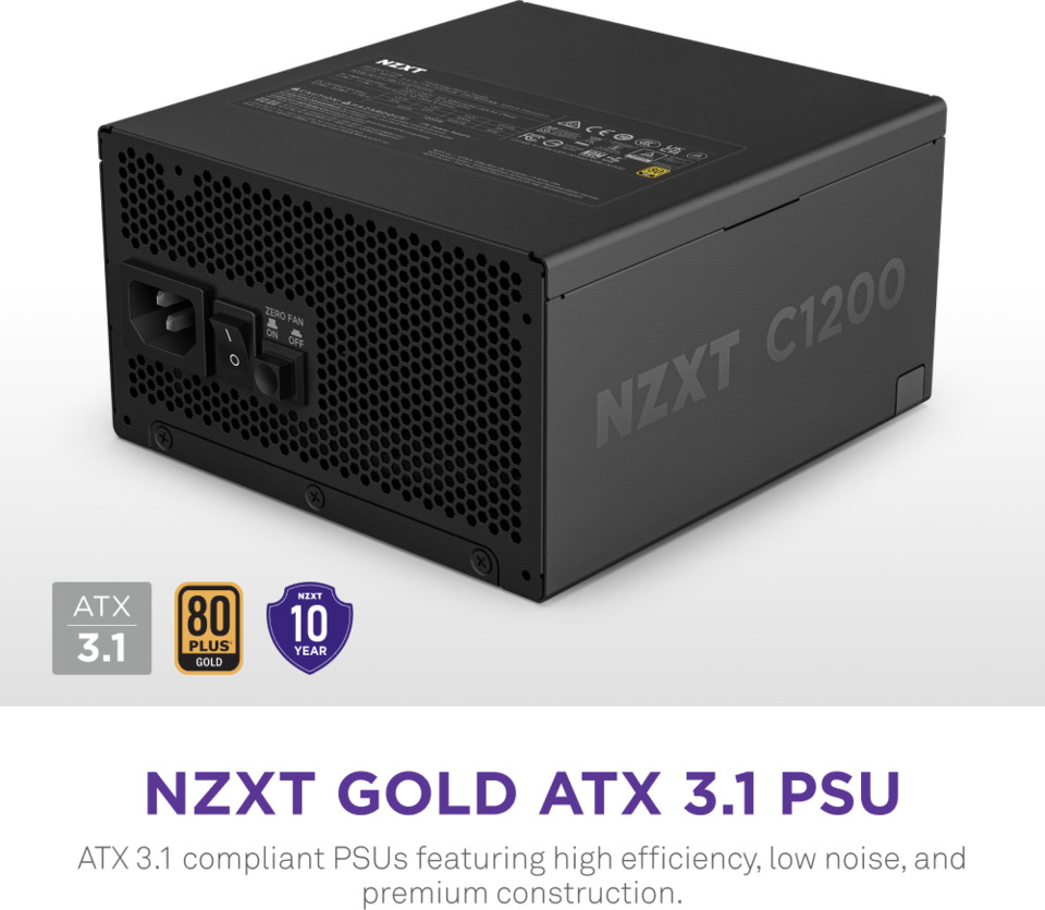 1200 Watt NZXT C1200 Gold ATX 3.1 Gen5 Black Power Supply | CA