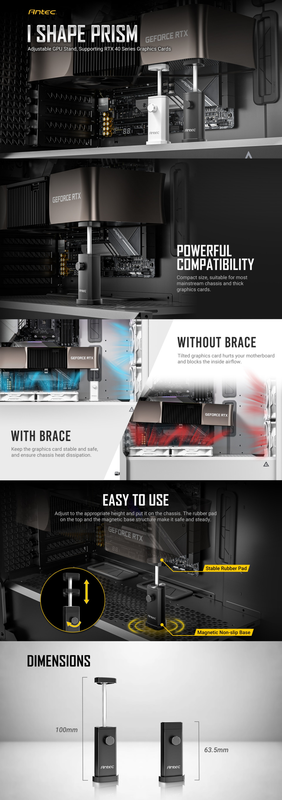 SUPPORT CARTE GRAPHIQUE ANTEC PETIT 1 antec igpu graphics card bracket holder - prism black at-igpuh-l100-prsm-b