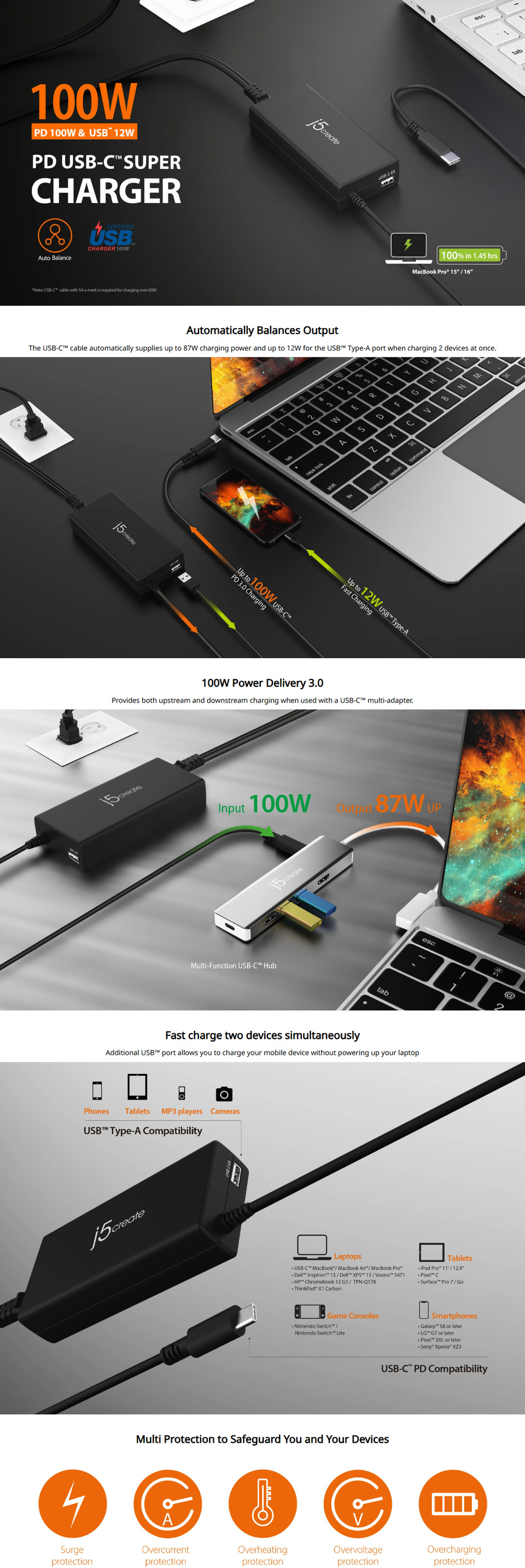j5create jup2290 100w pd usb-c notebook charger