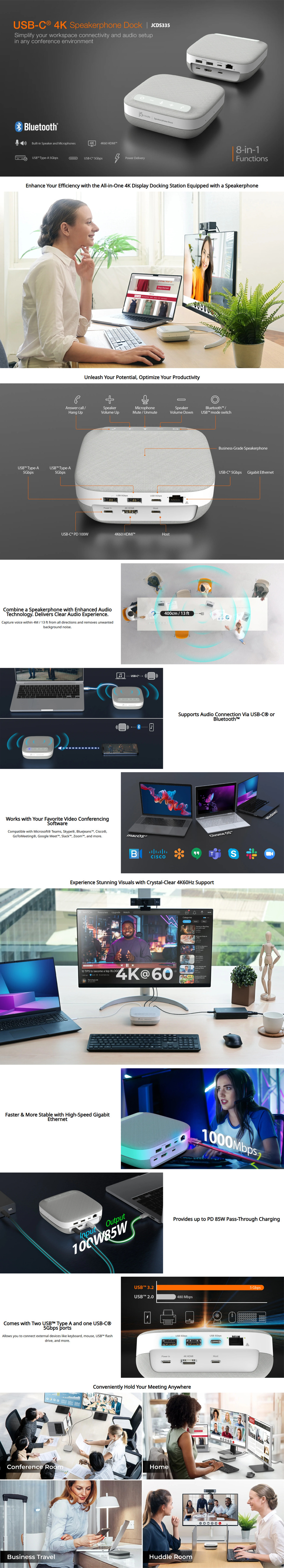 j5create jcds335 usb-c 4k speakerphone dock