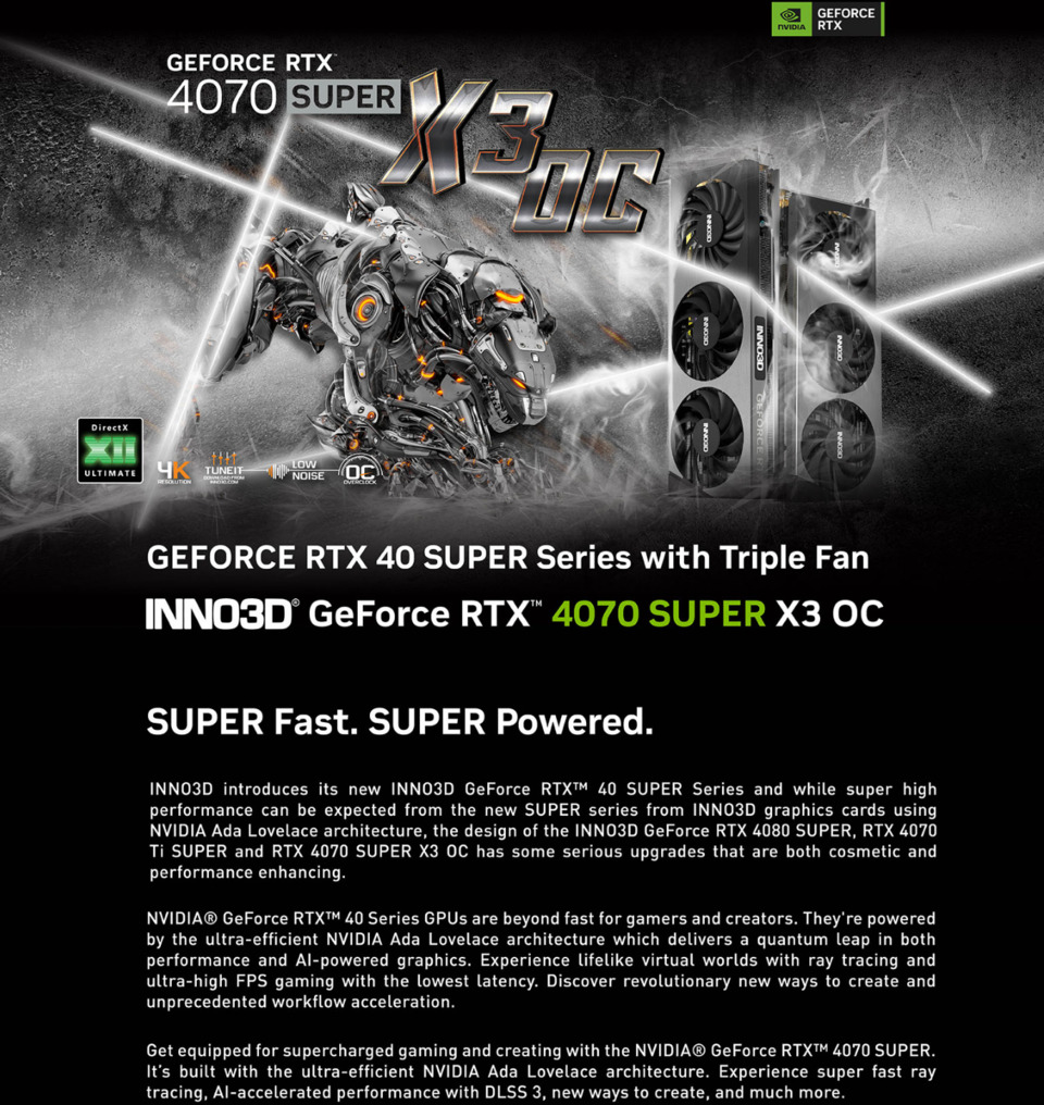 inno3d rtx 4070 super 12gb x3 oc graphics card