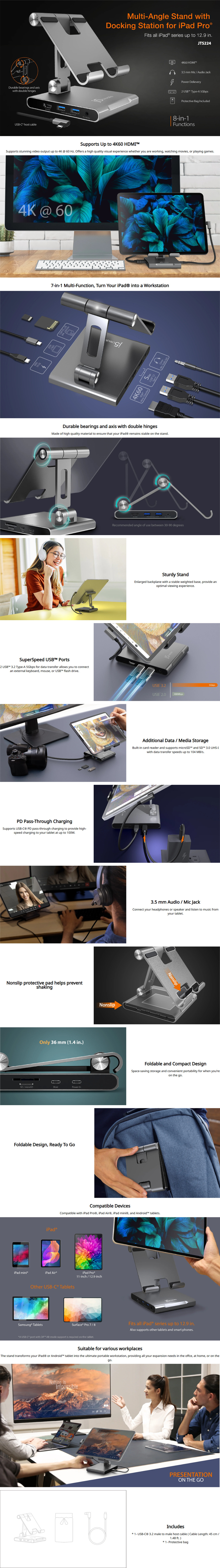 j5create jts224 multi-angle laptop stand with docking station