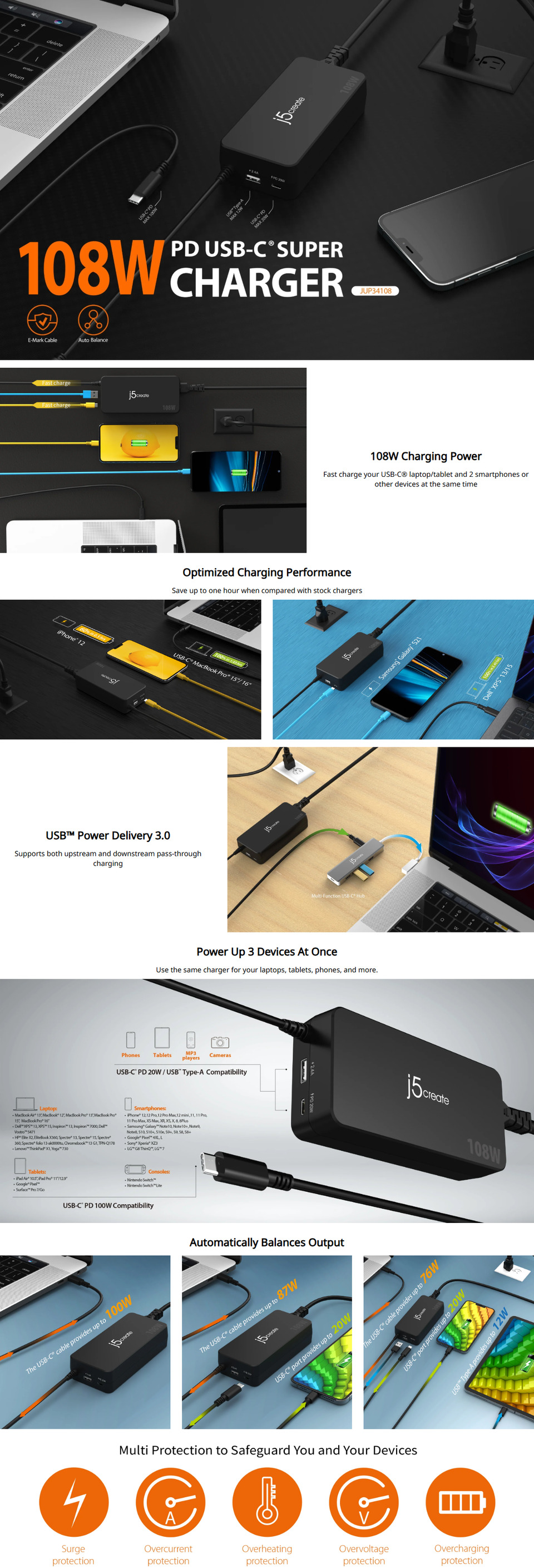 j5create jup34108 108 watt usb-c super charger