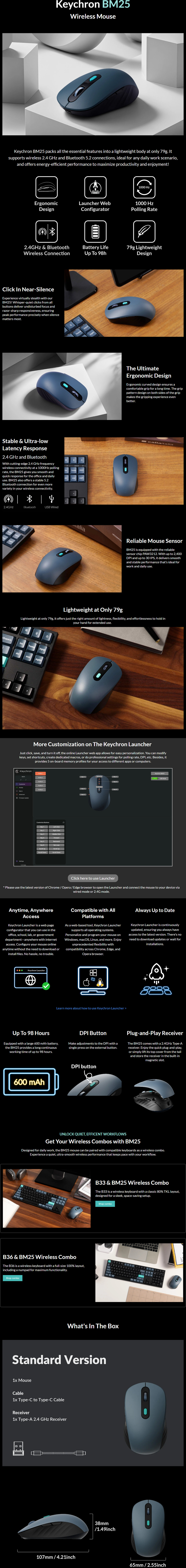 keychron bm25 wireless mouse space gray