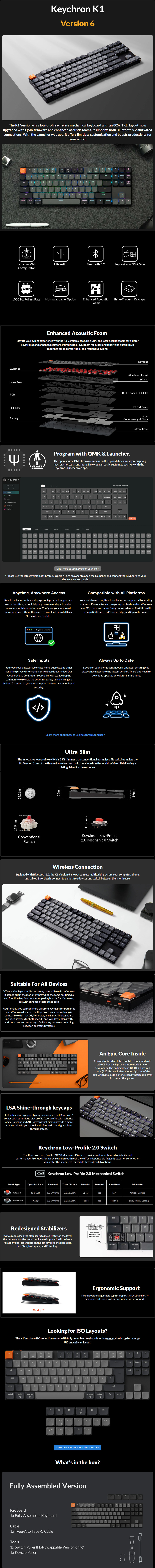 keychron k1v6 low-profile linear mechanical wireless keyboard black