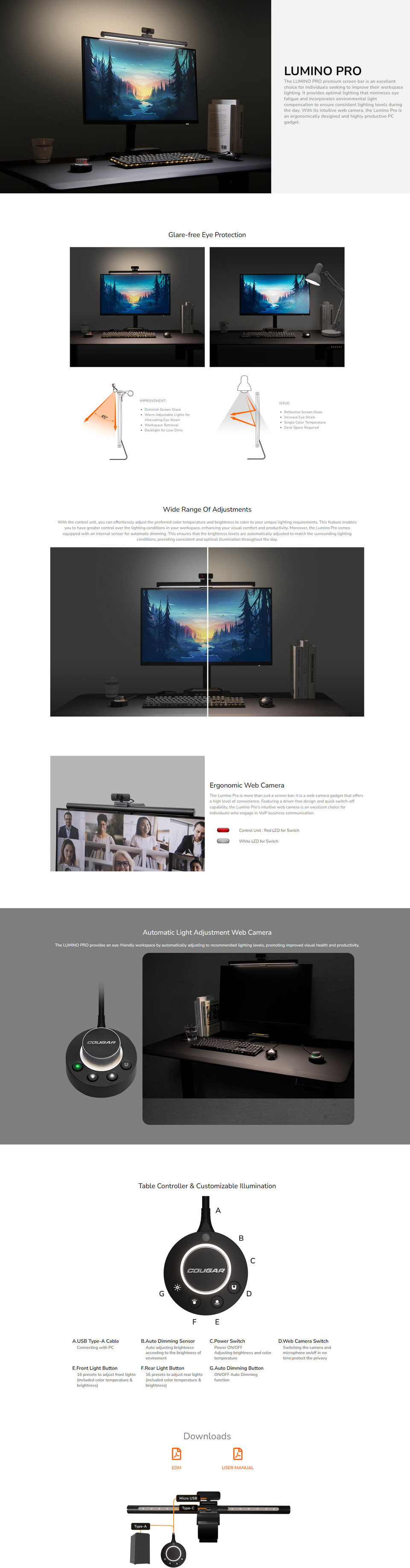 Cougar Lumino Pro Screen Bar Dual LED Monitor Lights & webcam CA