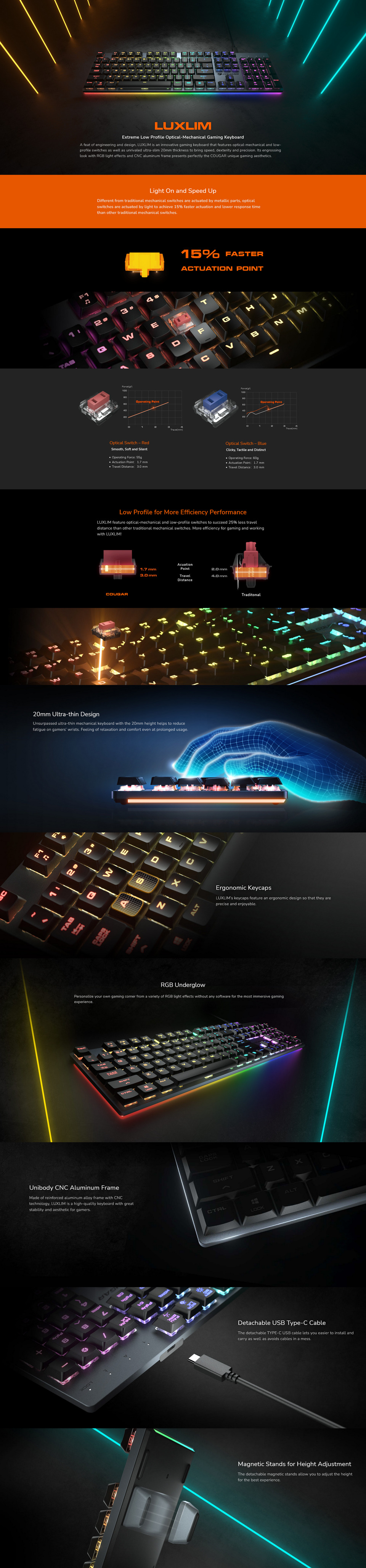 cougar luxlim red rgb optical-mechanical gaming keyboard