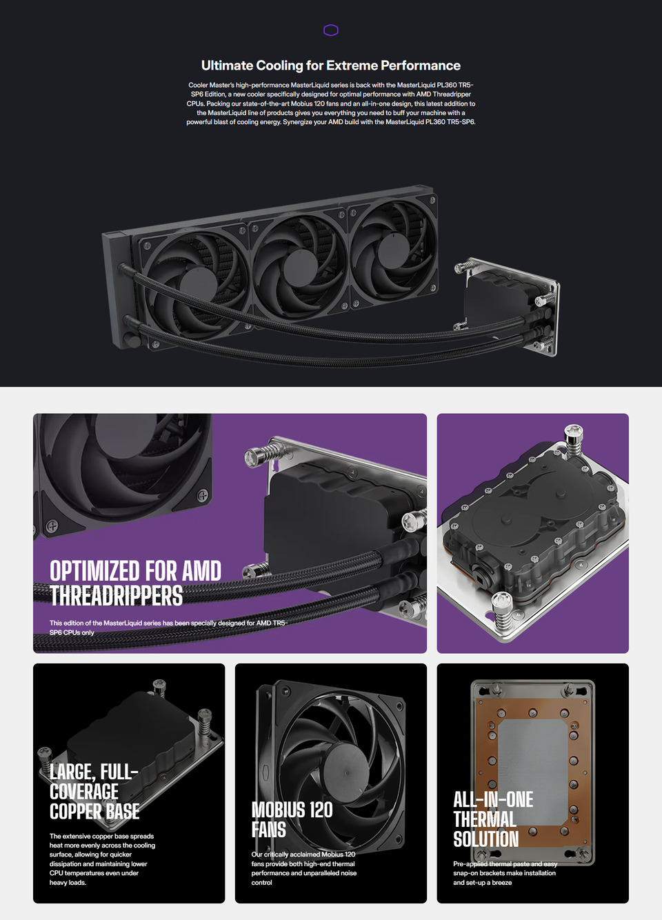 360mm cooler master masterliquid pl360 tr5-sp6 cpu liquid cooler for amd threadripper