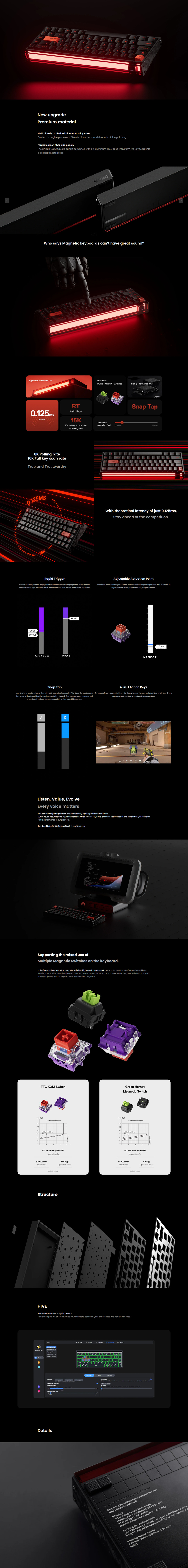 melgeek made68 ultra wired he magnetic switch gaming keyboard white