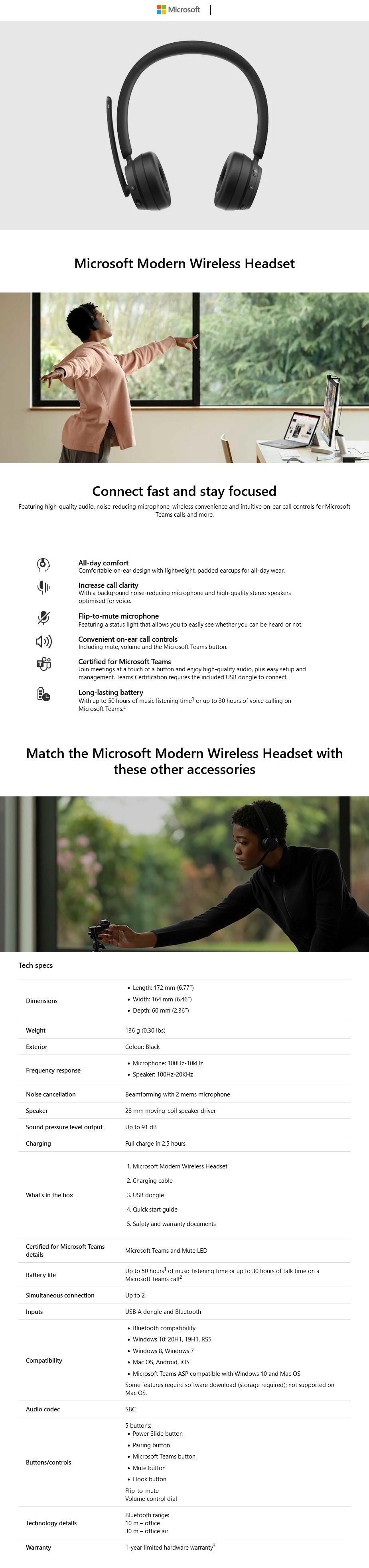 Microsoft Modern Bluetooth Stereo Headset 8JR00014 Computer Alliance