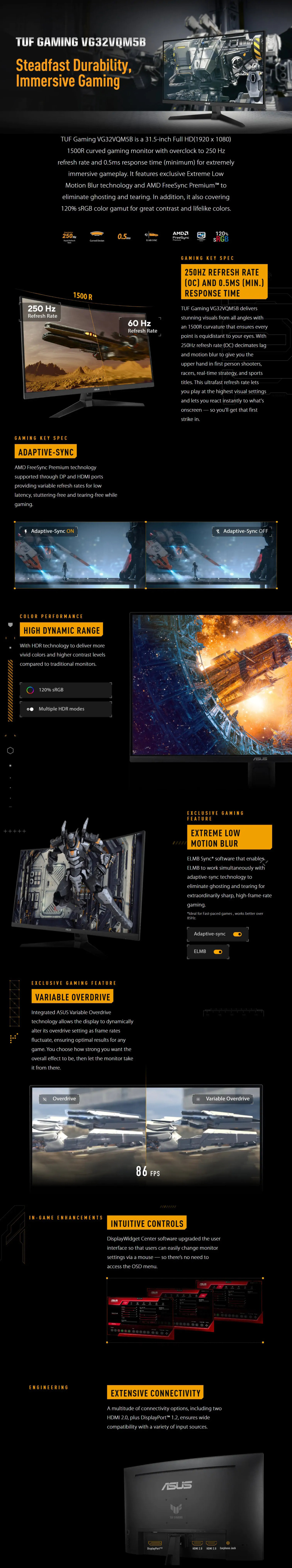 32 asus tuf gaming vg32vqm5b fhd 250hz va curved gaming monitor