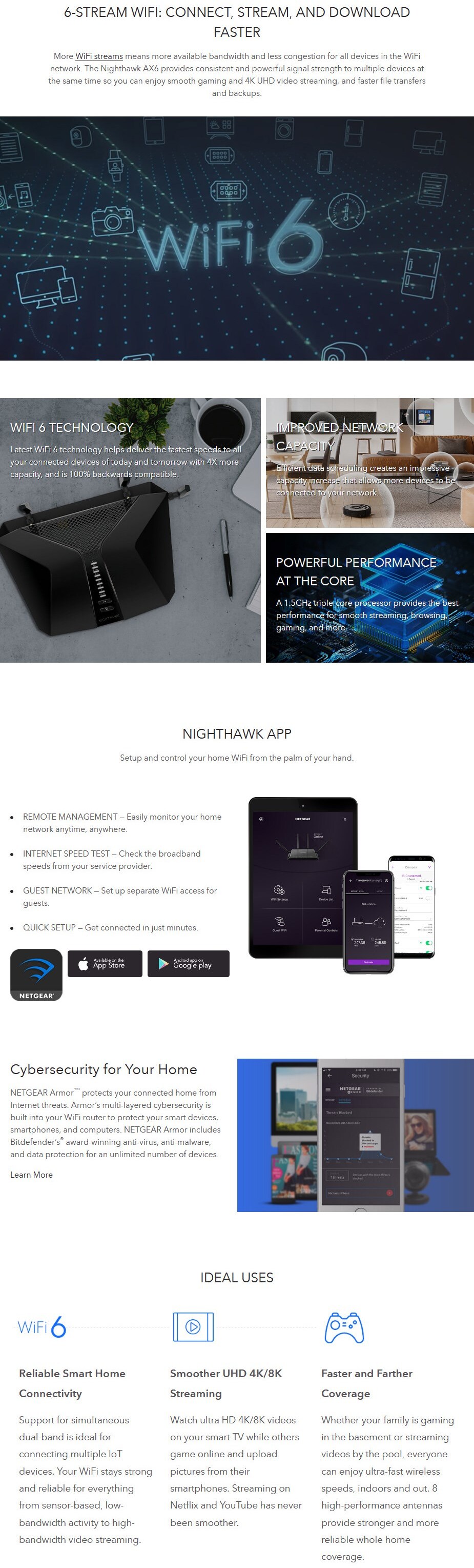 Netgear RAX50 Nighthawk AX5400 AX6 6-Stream WiFi 6 Router | CA