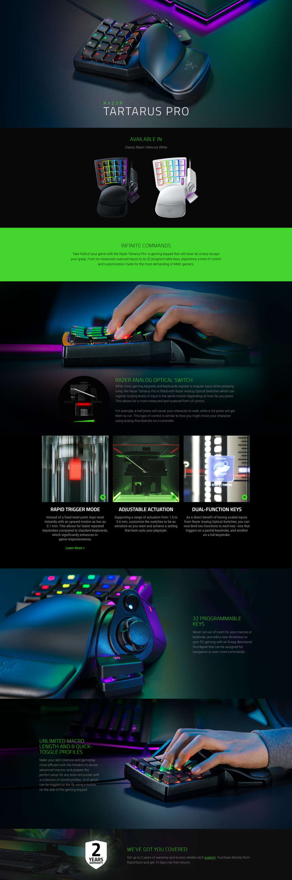 razer tartarus pro mechanical gaming keypad mercury white