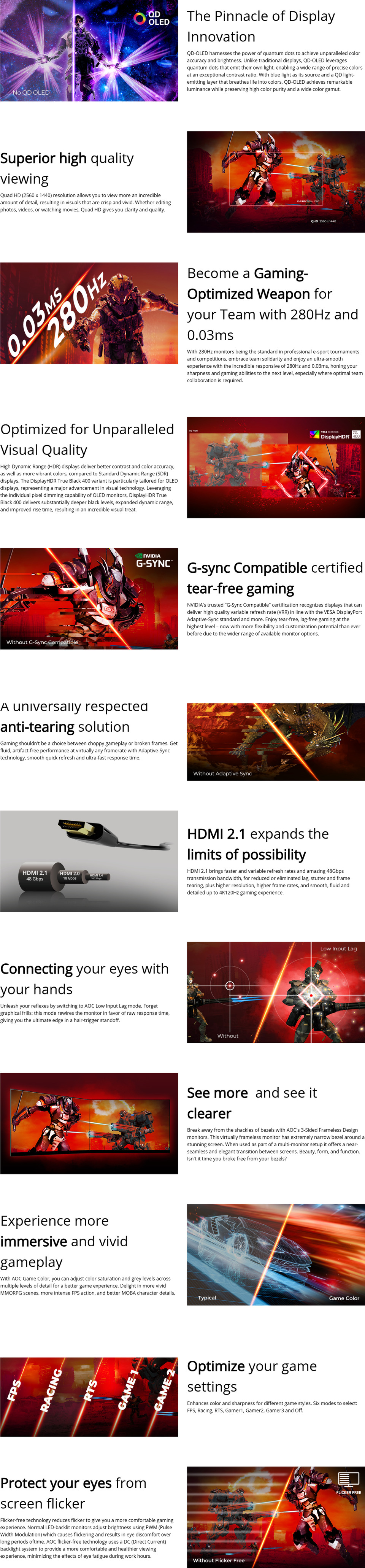 265 aoc q27g4zd qhd 280hz qd-oled gaming monitor