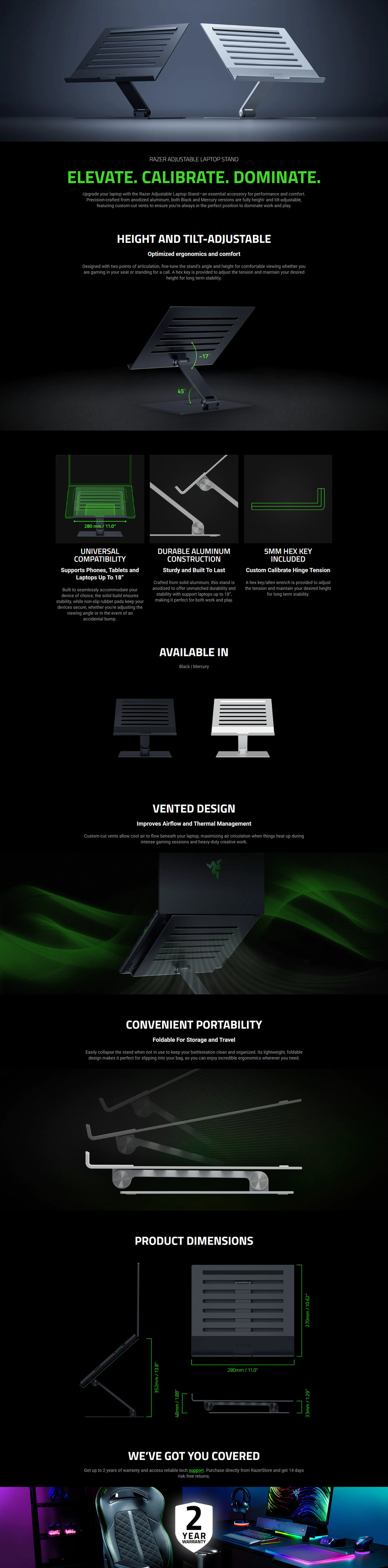 razer adjustable laptop stand black
