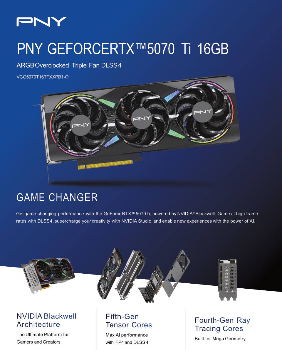 ［新品］PNY GeForce RTX 5070 Ti ARGB OC PNY GeForce RTX 5070 Ti Models GPUs | pny.com