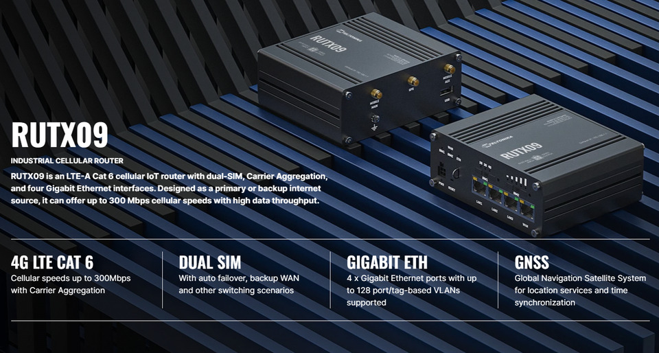 4 Port Teltonika RUTX09 Industrial 4G Dual SIM Gigabit Router | CA